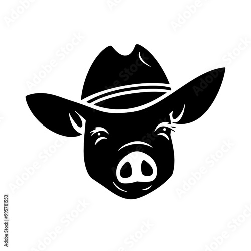 portrait of pig in sombrero hat ,vector illustration transparent background 