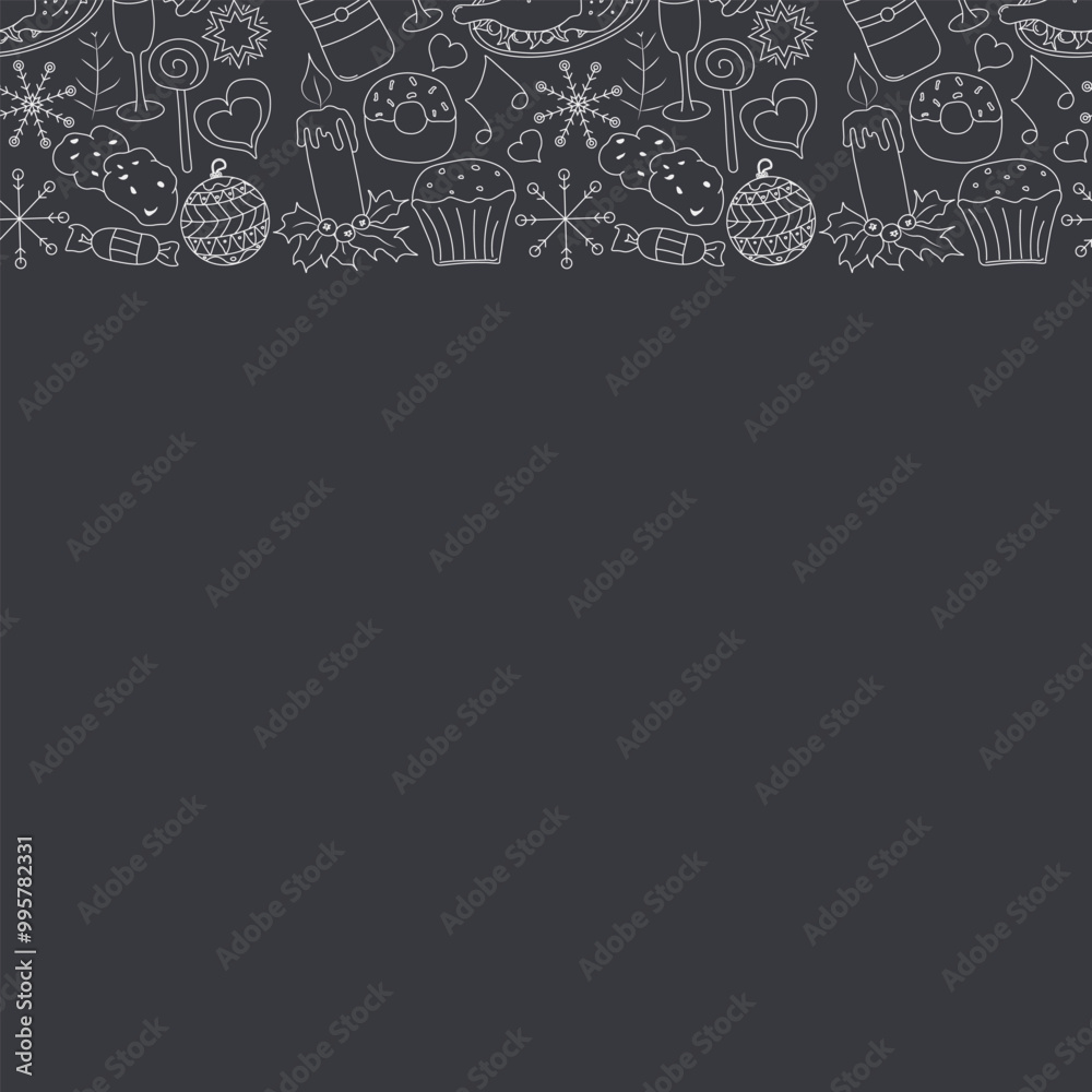 Seamless christmas frame. New year background. Doodle illustration with christmas and new year icons