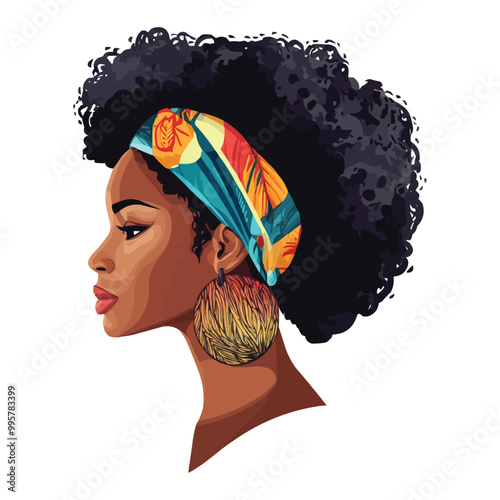 vector illustration of an African American woman with large earrings and a colorful headband