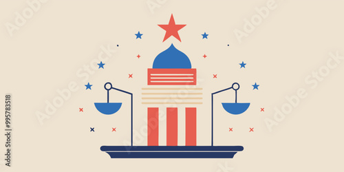 Minimalist design celebrating constitution day with scales and star symbols