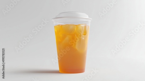 A clear cup filled with iced tea, showcasing a refreshing beverage.