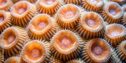 Coral Reef Macro: A mesmerizing close-up of vibrant coral polyps, showcasing their intricate textures and delicate patterns. The image evokes a sense of wonder and fragility.