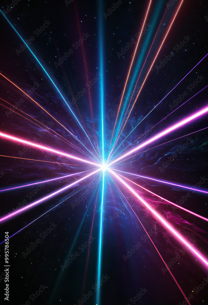 Naklejka premium Bright neon flash in space. Abstract background with energy lines effect. Glowing cosmic movement.