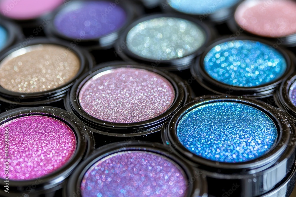 Shimmer eyeshadow pans in pastel shades of pink purple and blue ideal for creating vibrant high impact beauty looks and glamorous makeup applications Shimmer eyeshadow pans in pastel shades of pink purple and blue ideal for creating vibrant high impact beauty looks and glamorous makeup applications