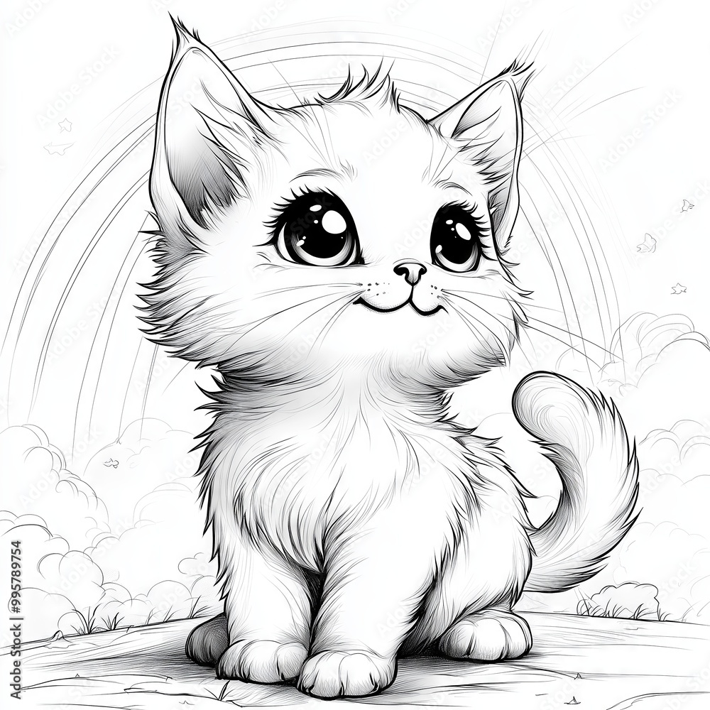Adorable fluffy kitten posing on a rock in a dreamy style Adorable fluffy kitten posing on a rock in a dreamy style