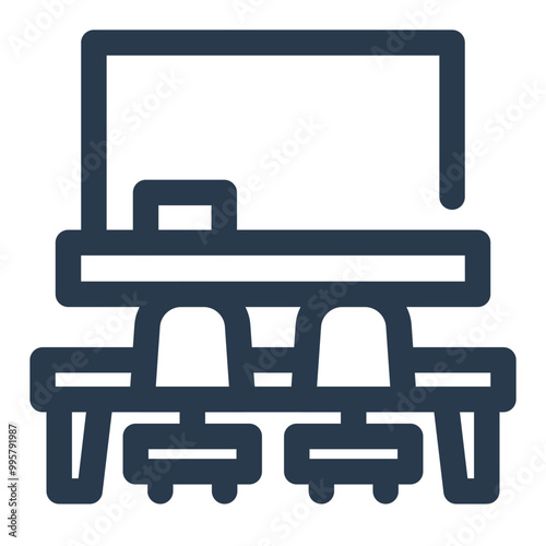 Classroom with Desks and Chalkboard Icon