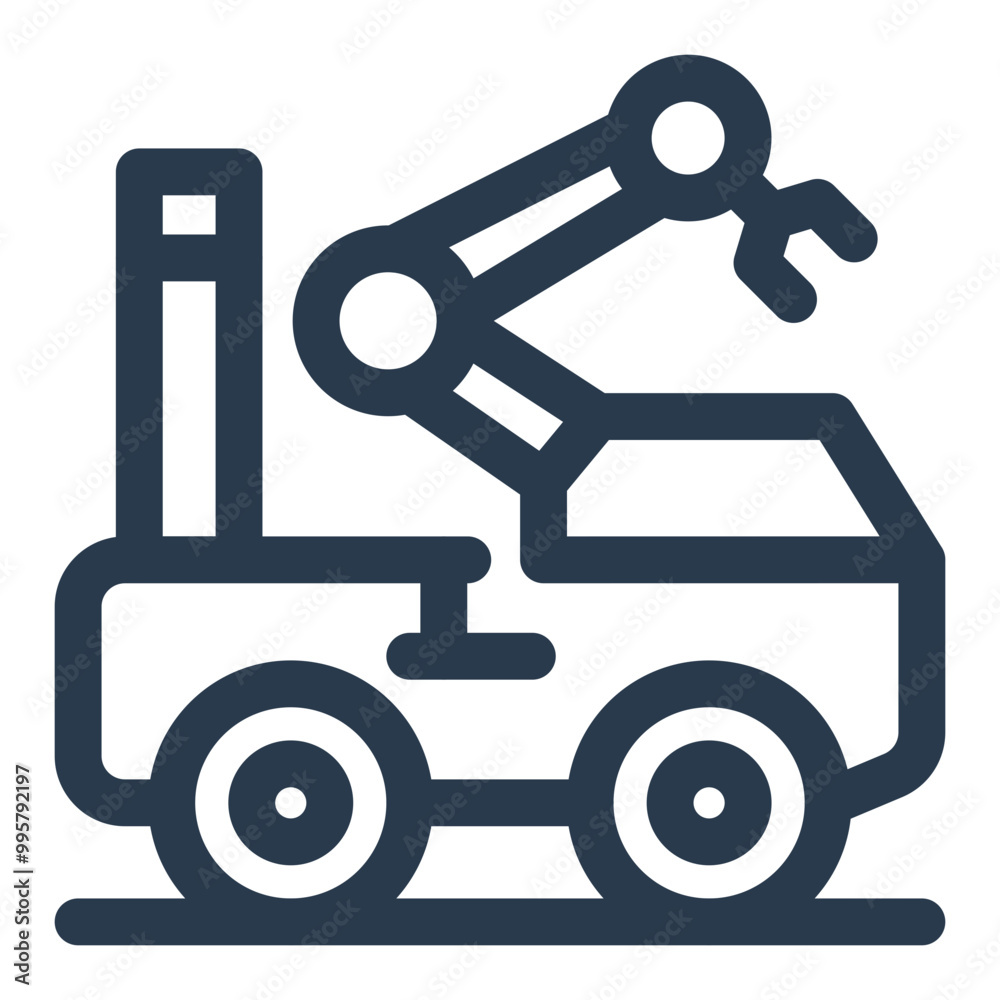 Robotics Club Icon with Mechanical Arm and Wheels Robotics Club Icon with Mechanical Arm and Wheels