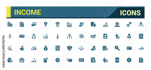 Income icons set. Containing money, tax, earnings, payment, solid icon set. Glyph for web and ui. Filled icons set, Vector illustration.