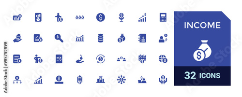 Income icons set. Containing money, tax, earnings, payment, solid icon set. Glyph for web and ui. Filled icons set, Vector illustration.