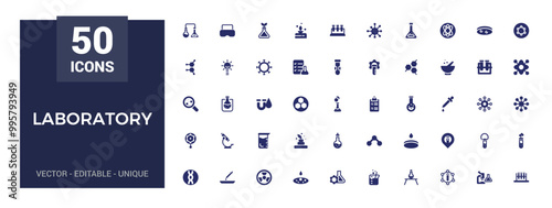 Laboratory filled icon set. Containing experiment, test tube, microscope. Glyph icon set for web and ui. Solid icons set. Vector illustration.