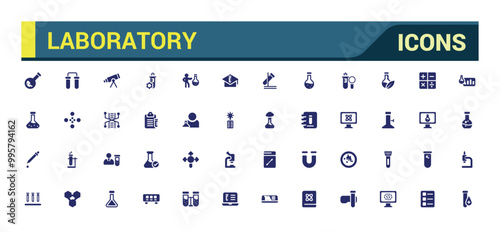 Laboratory filled icon set. Containing experiment, test tube, microscope. Glyph icon set for web and ui. Solid icons set. Vector illustration.