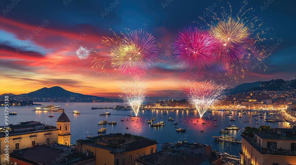 Fototapeta premium New Year's Eve Celebrations and Fireworks in Major Cities Around the World, Generative AI