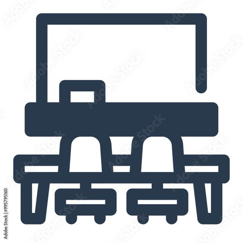 Classroom with Desks and Chalkboard Icon