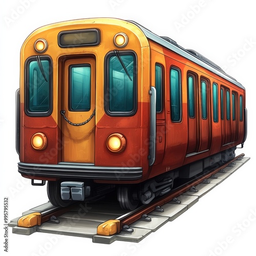 Stylized orange train illustration on a white isolated background.