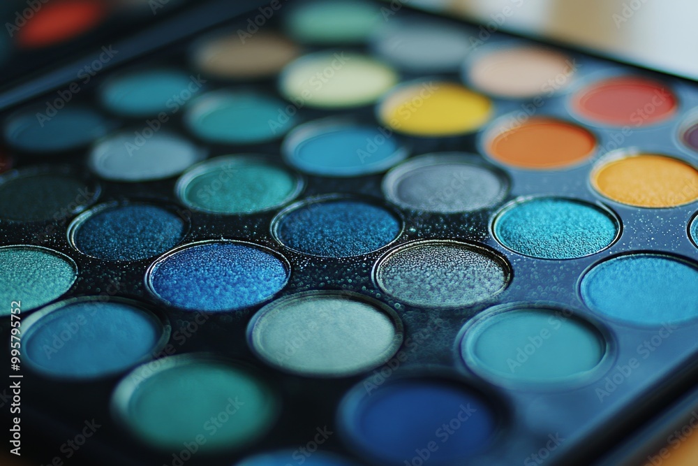Large eyeshadow palette featuring a wide variety of blue and green shades perfect for creating bold and dramatic beauty looks in professional and creative settings Large eyeshadow palette featuring a wide variety of blue and green shades perfect for creating bold and dramatic beauty looks in professional and creative settings