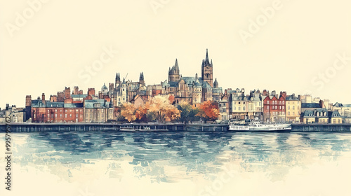 Newport, color pen pencil hand-drawn effect drawing illustration for travel poster, card, wallpaper, backdrop or banner. Modern, clear, artistic and simple