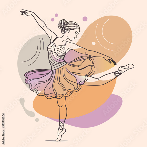 Graceful Ballerina Performing Elegant Pose on Colorful Abstract Background