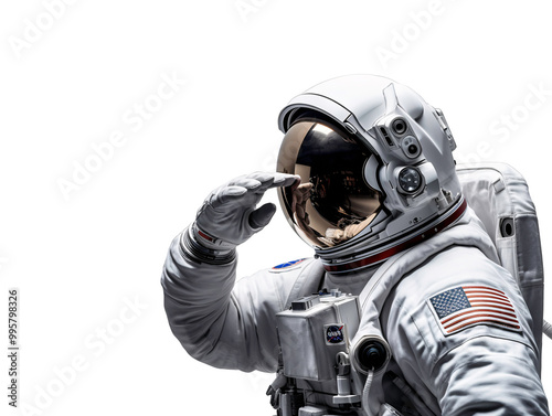 a astronaut saluting with his hand