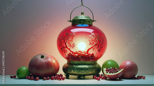Happy Yalda night celebrate banner background with symbols of a symbolize light
