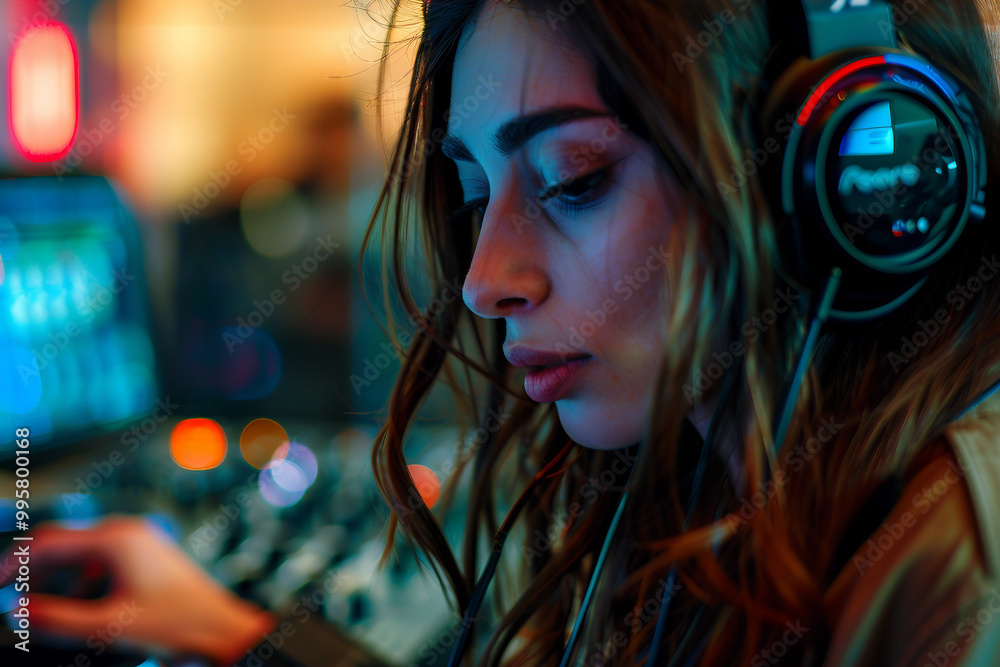 Music deejay at nightclub cool party event, clubbing people Generative AI photo