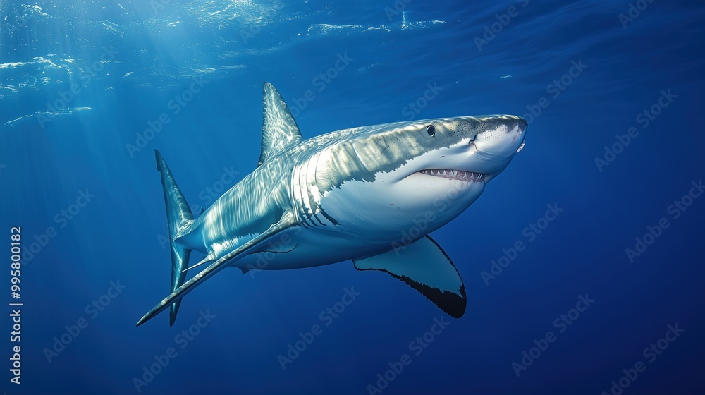 Naklejka premium A large shark is swimming in the ocean