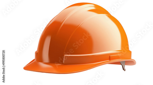 A bright orange hard hat with a white stripe