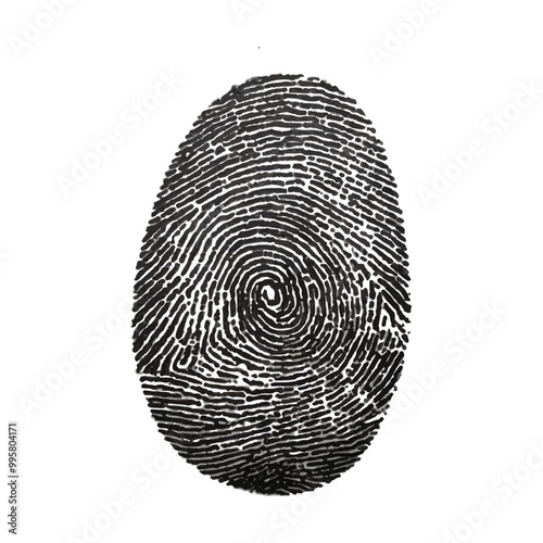 Vector black fingerprint in white isolated. background.Fingerprint Icon, Finger Print Identity Symbol, Grunge Thumbprint Sign, Fingerprint Silhouette, ID Graphic Element, Touch Vector Illustration.	