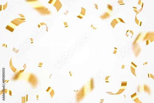 Abstract celebration party background design with confetti and gold ribbons, Gold confetti isolated for Anniversary, Birthday party, Christmas, Carnival festivity, Holiday party banner background,