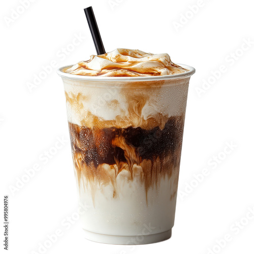 Iced Coffee Drink with Cream and Caramel Swirls