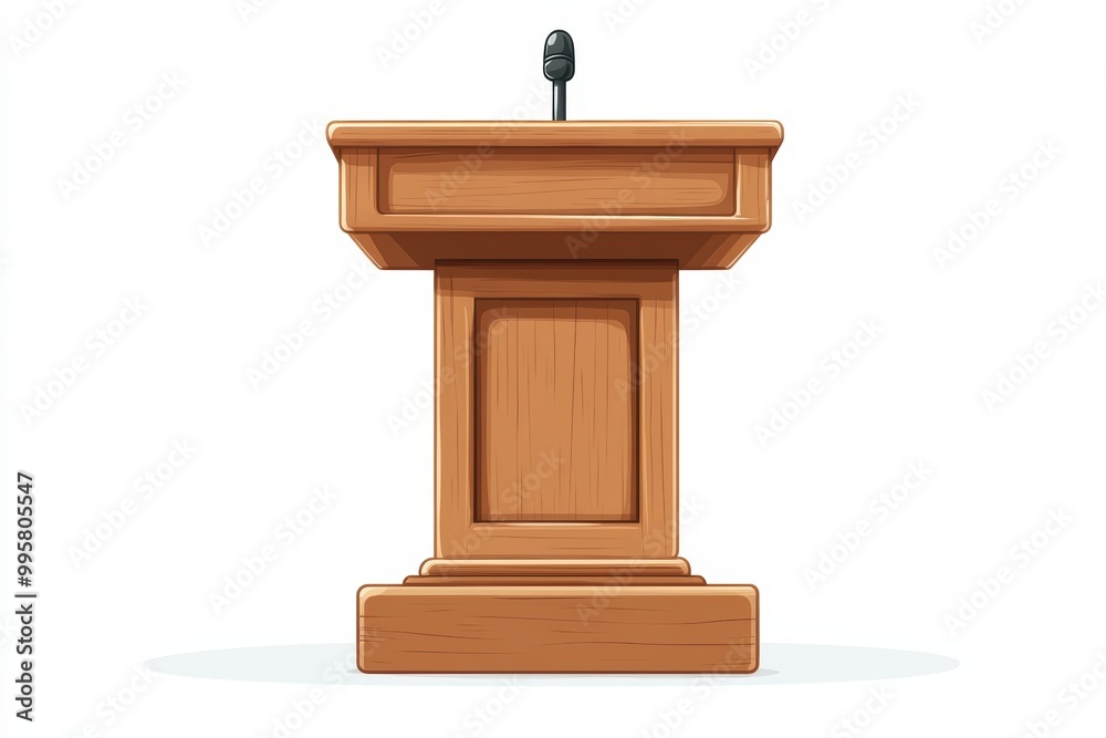 Wooden podium with a microphone, isolated on white background. Wooden podium with a microphone, isolated on white background.