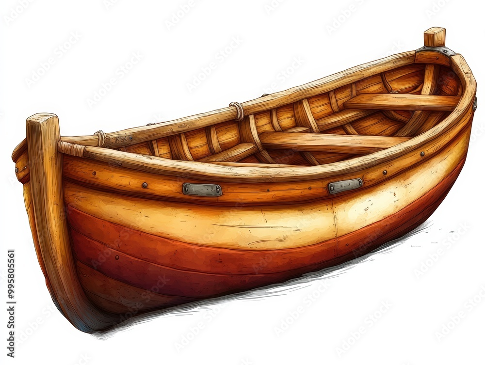 Wooden rowboat, white isolate background. Wooden rowboat, white isolate background.