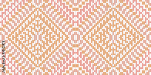 Mosaic Ethnic Geometric Patternfolk Embroidery, Aztec Geometric Ornament Print. Design for Carpet, Wallpaper, Clothing, Wrapping, Fabric