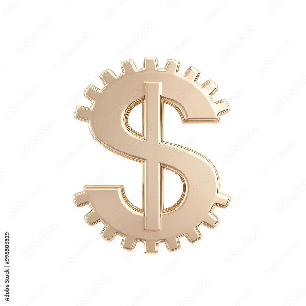 A gold dollar sign with a gear in the middle A gold dollar sign with a gear in the middle