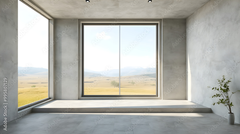 Modern Minimalist Interior with Scenic View Modern Minimalist Interior with Scenic View