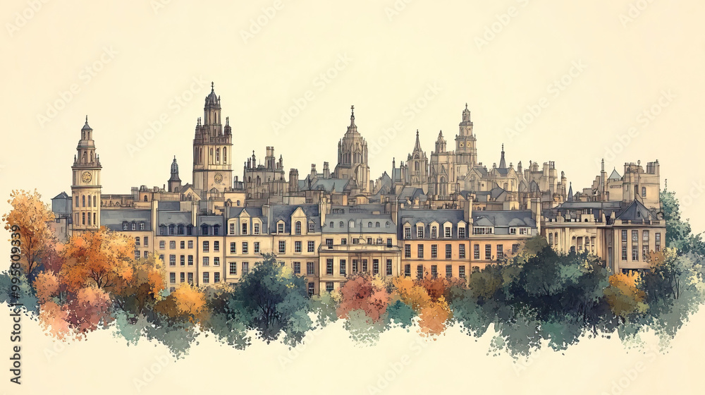 Obraz premium Peterborough, Canada, color pen pencil hand-drawn effect drawing illustration for travel poster, card, wallpaper, backdrop or banner. Modern, clear, artistic and simple