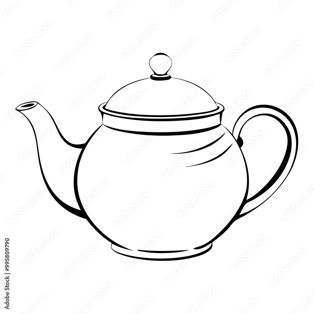 Black and white illustration of a teapot Black and white illustration of a teapot