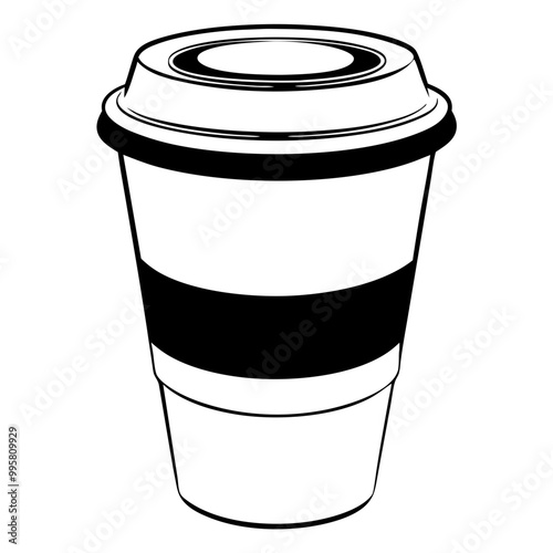 Black and white illustration of a disposable coffee cup