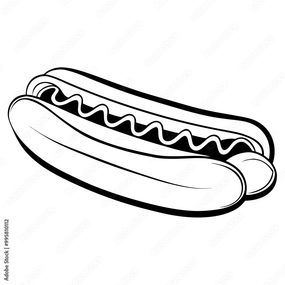 Black and white illustration of a hot dog Black and white illustration of a hot dog