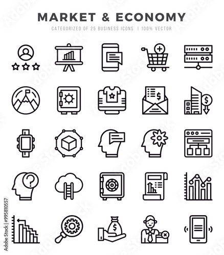 Market & Economy icons set. Collection of simple Lineal web icons.