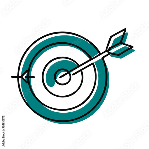 Target with arrow icon illustration, teal and white, goal and success concept