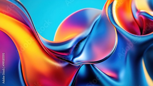 Wallpaper Mural A vibrant abstract wave of colors in blue, orange, and purple creating a soothing visual experience. Torontodigital.ca