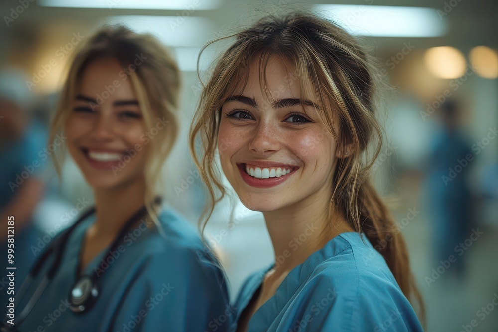 candid moment of two cheerful nurses sharing a laugh in a bright hospital setting showcasing teamwork and positivity highlighting the camaraderie and warmth of healthcare professionals candid moment of two cheerful nurses sharing a laugh in a bright hospital setting showcasing teamwork and positivity highlighting the camaraderie and warmth of healthcare professionals