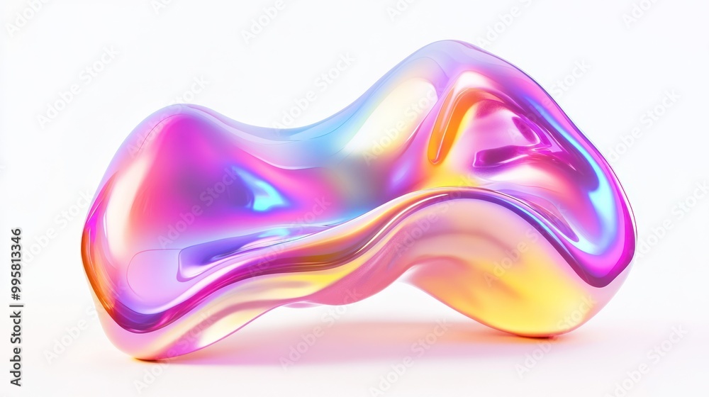 A vibrant, iridescent abstract sculpture showcasing flowing shapes and a luminous color palette. A vibrant, iridescent abstract sculpture showcasing flowing shapes and a luminous color palette.