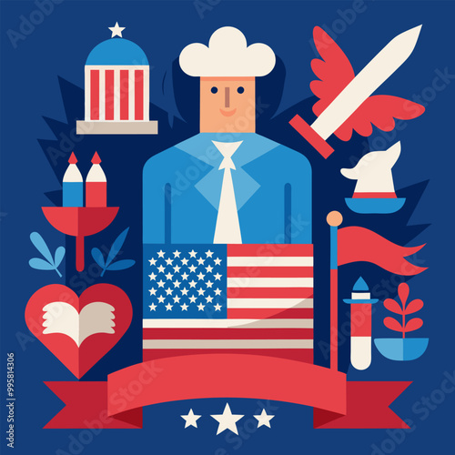 Constitution day celebration in the united states with patriotic symbols and iconic imagery