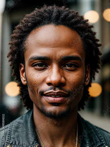 Soulful street performer's face captured in moment of musical passion, embodying urban culture and artistry. photo