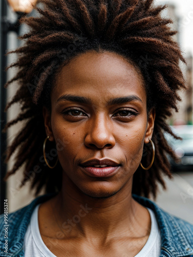 Soulful street performer's face captured in moment of musical passion, embodying urban culture and artistry. photo