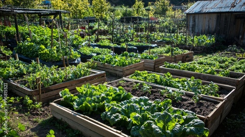 Urban garden and community farming. Community vegetable gardens in urban spaces. City agriculture