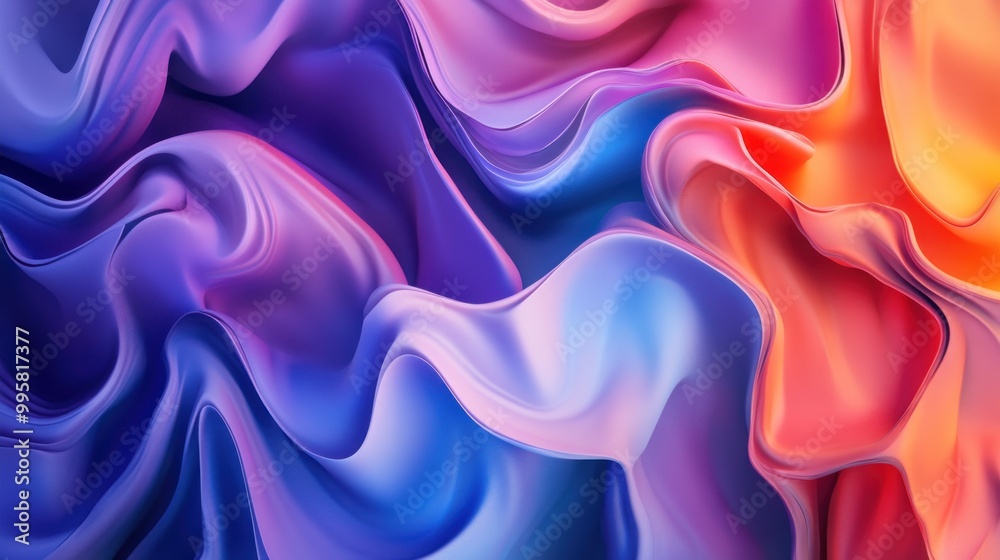 Fototapeta premium A vibrant and abstract swirl of colorful fabric, merging shades of purple, blue, and orange in a fluid motion.