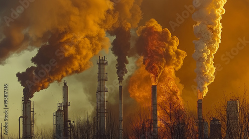 A burning oil refinery emit...