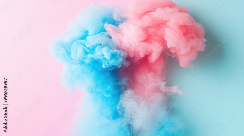 Fototapeta premium A striking fusion of pink and blue inks blends beautifully in water, forming captivating swirling shapes and patterns